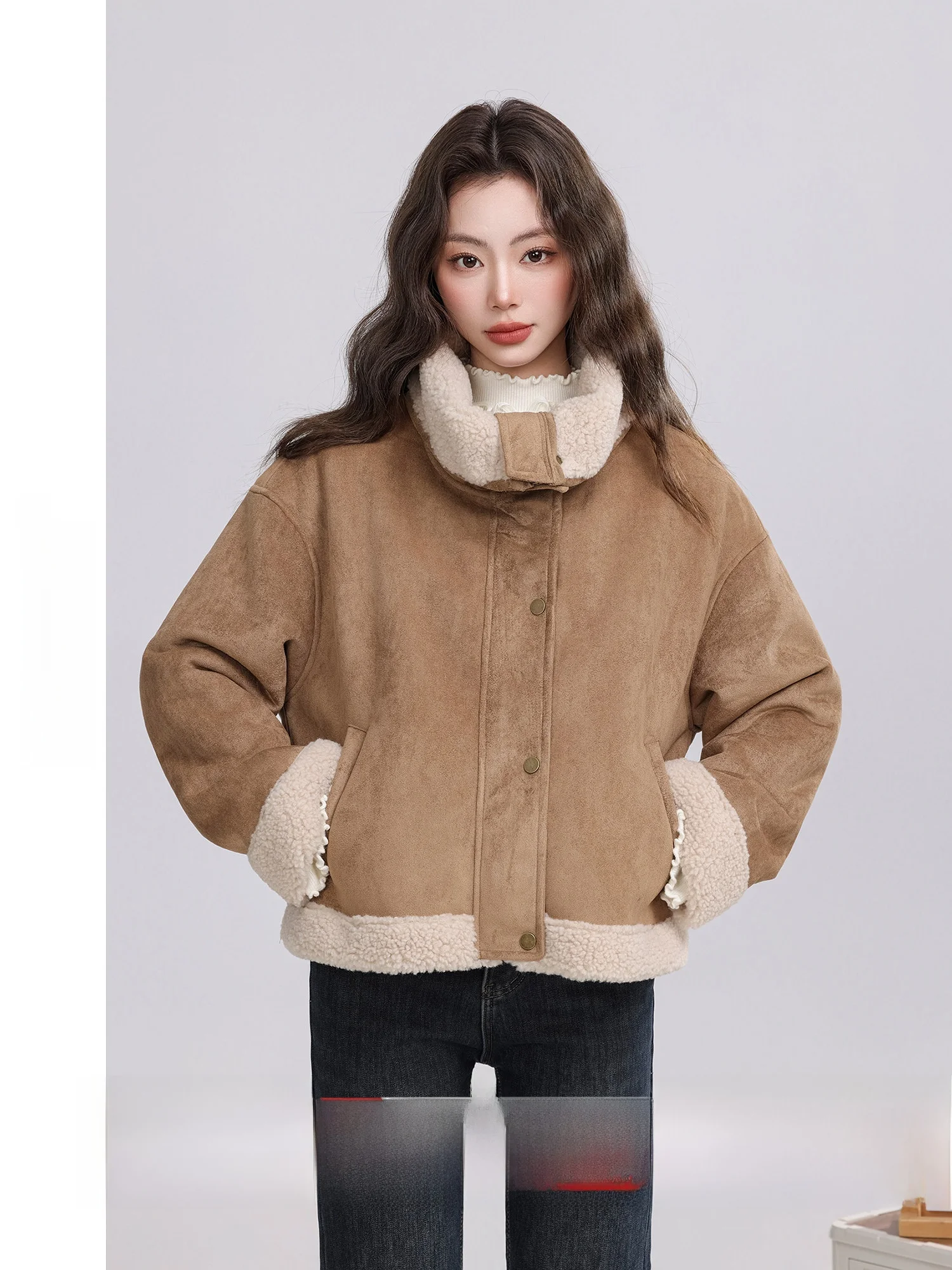 

Winter Outerwear Women's Loose Lamb Fur Integrated Retro Style Long Sleeve Zipper Closure Polyester Fiber Warmth Daily Use
