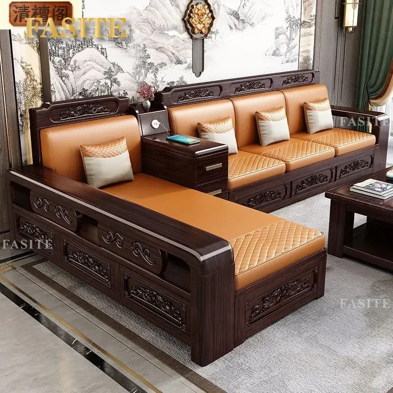 For New Chinese Style Solid Wood Sofa Red Gold Sandalwood Carved Storage Combination Furniture Dual Purpose Winter Summer