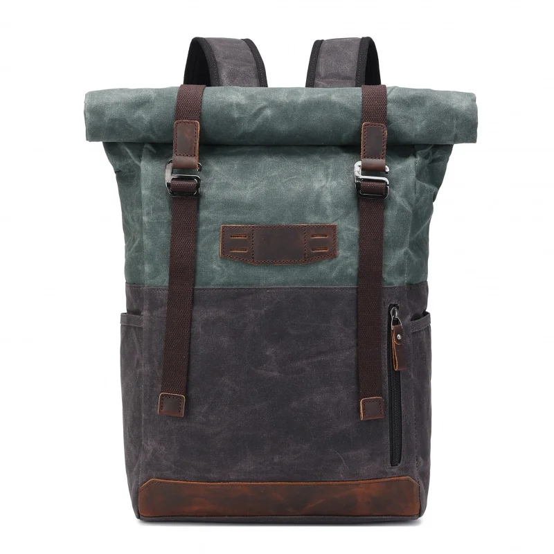 Canvas fashion color-matched double-shoulder bag with wild horse leather, featuring unique style and water-resistant function.