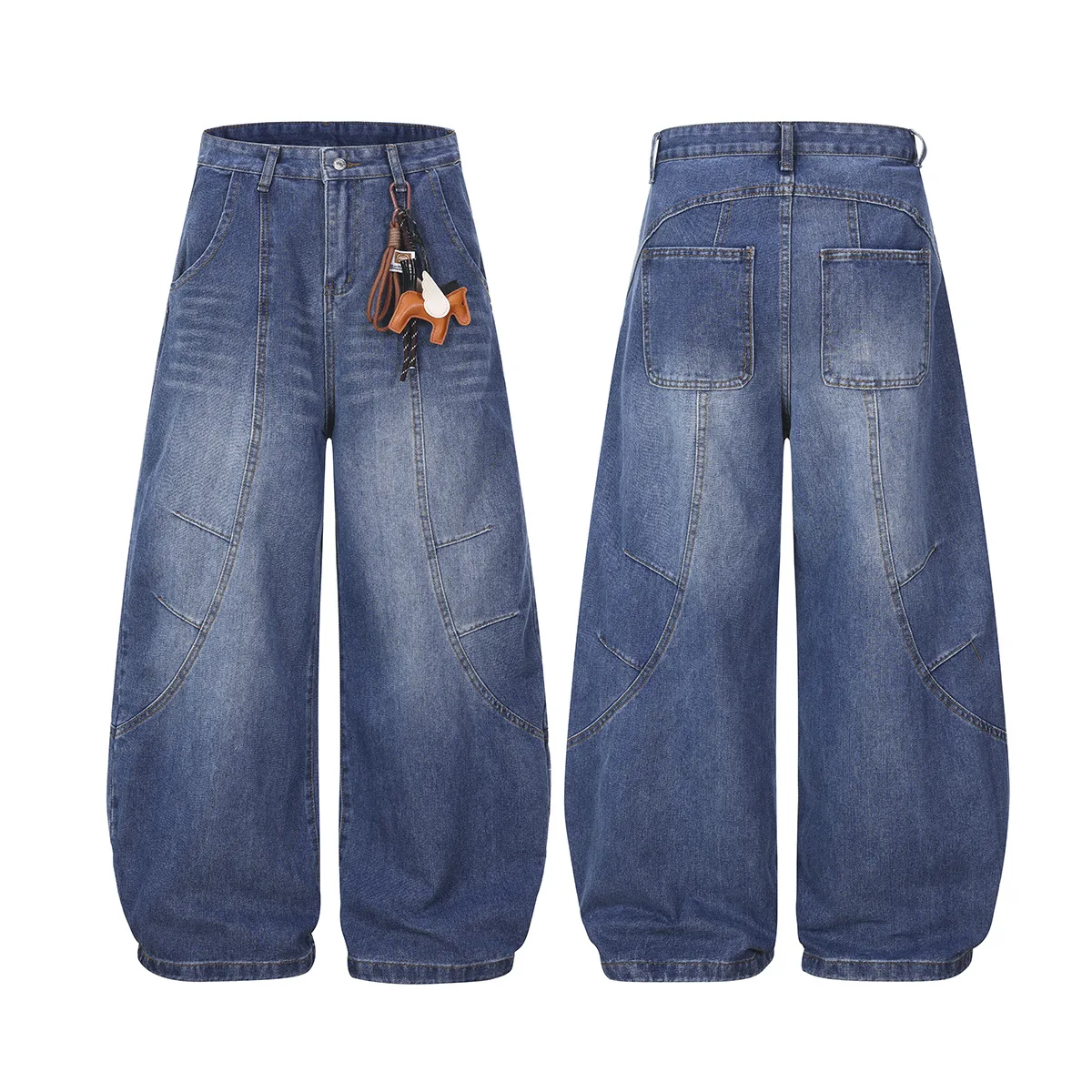 MWJLPWQ 2026 New Trendy High Street American Style Curved Jeans Deconstructed Patchwork Loose Wide-Leg Pants For Men 17472
