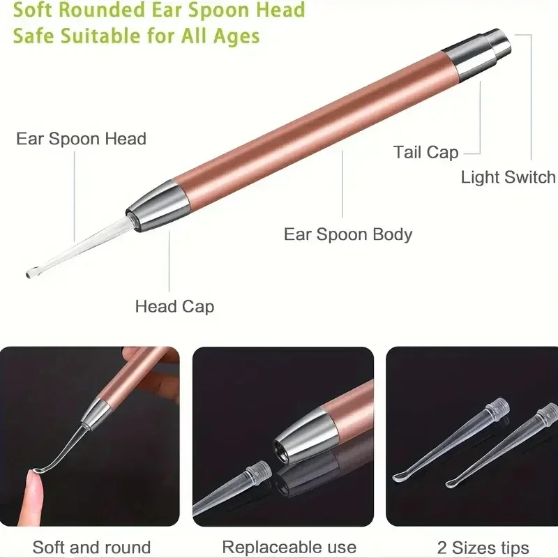 Stainless Steel Ear Scoop with Light Luminous Ear Cleaner Picking Luminous Ear Visual Ear Tool Scoop