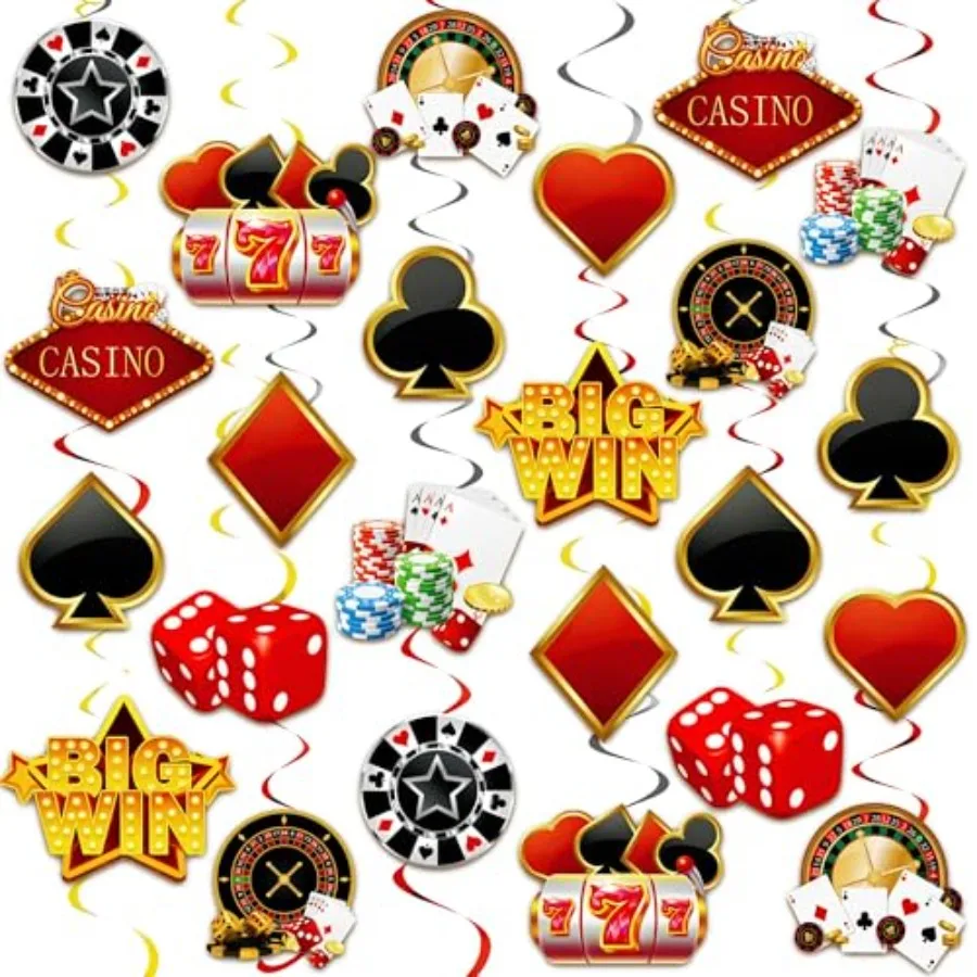 

Casino Hanging Swirl Decorations- Poker Dice Game Ceiling Streamers, Vegas Casino Night Birthday Party Decor Supplies