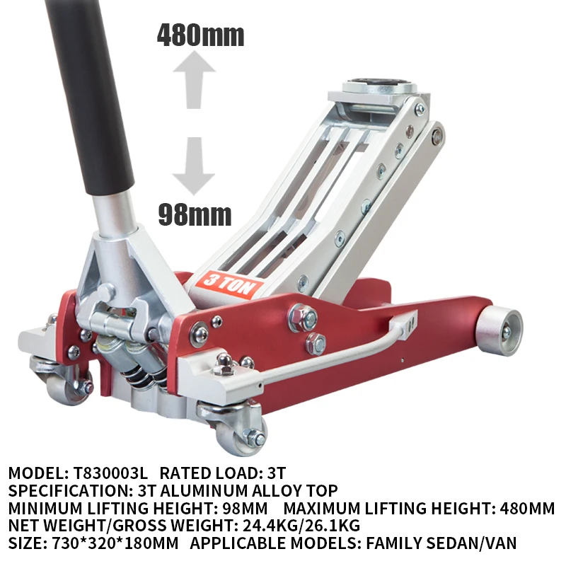 Hydraulic Low Profile Aluminum and Steel Racing Floor Jack with Dual Piston Quick Lift Pump 1.5-3 Ton Capacity Black