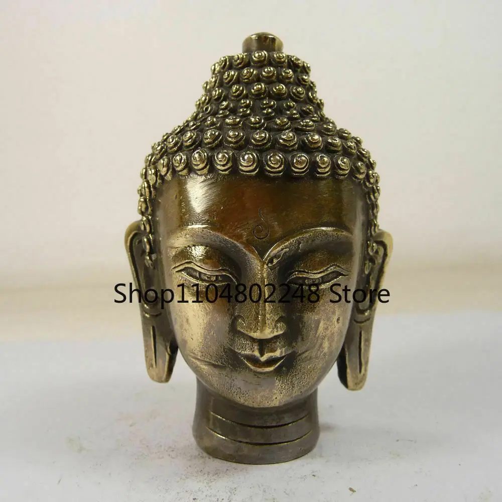 old handmade superb copper carved Buddha head statue blessing people China