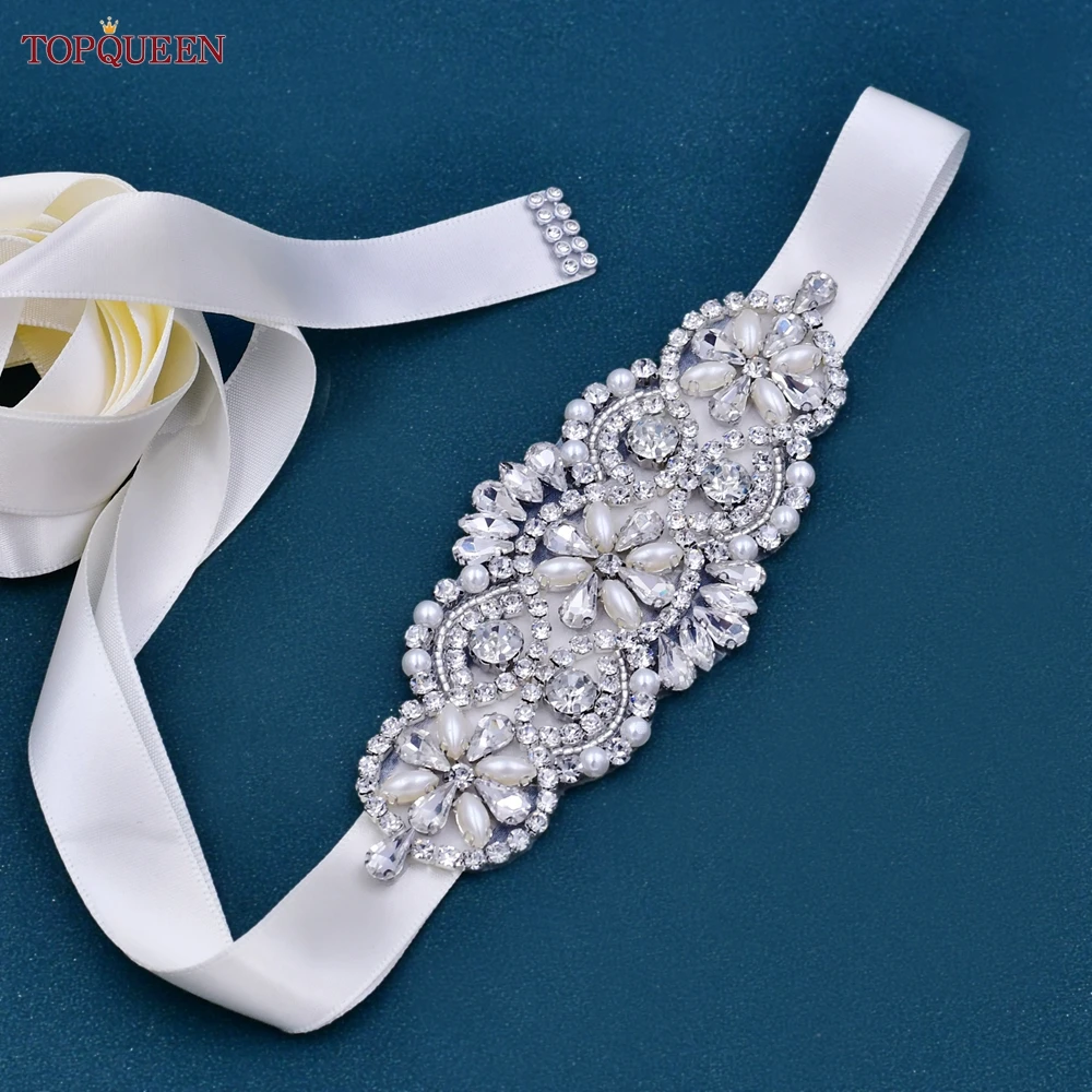 TOPQUEEN Rhinestone Bridal Waist Belt Crystal Rhinestones Wedding Belt Luxury Ribbon Trim Applique Wedding Dress Gown Decor S76