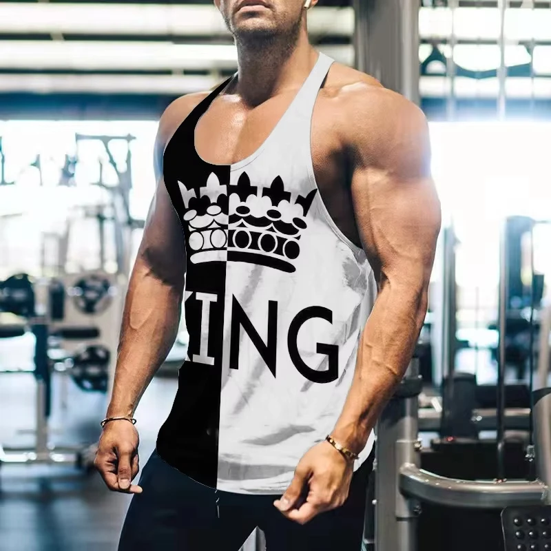

3D King Letter Print Men's Tank Tops Summer Casual Fashion Street Oversized Sleeveless Tees Outdoor Fitness Sport Quick Dry Vest