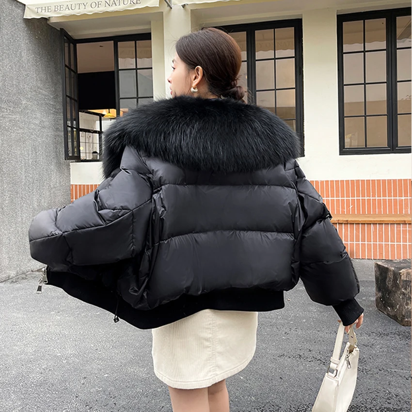 2023 New Winter Women\'s Warm Goose Down Jacket With Big Natural Raccon Collar Thick Women Short Coat Luxury Outwear Female Coat