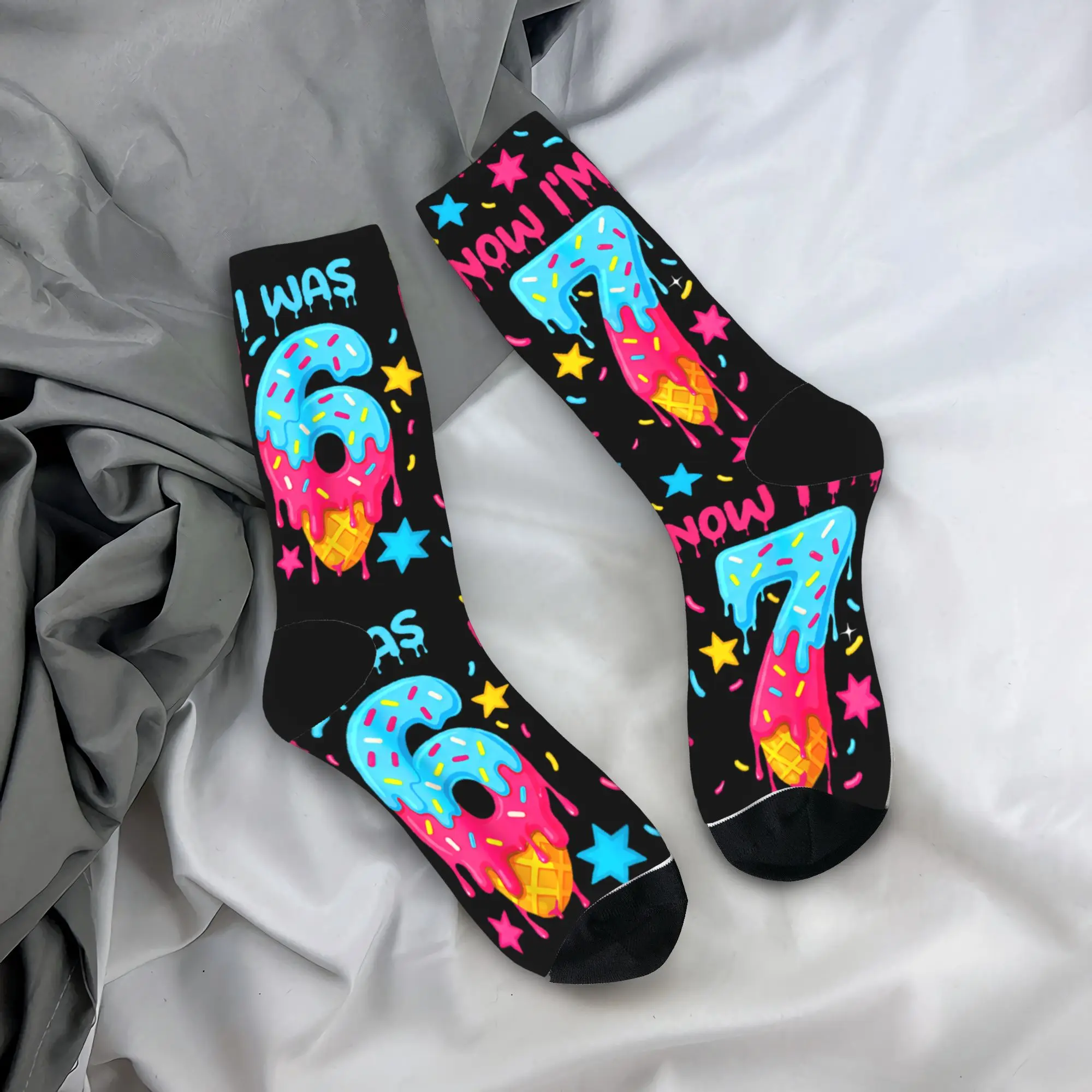 

I was 6 Now I'm 7 Funny 7th Birthday Ice Cream Drip Socks Anti Stockings Men Breathable Outdoor Socks Autumn Casual Design Socks