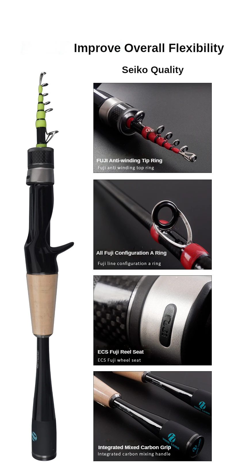 PURELURE 1,50 m XUL BFS Teleskoprute 5ft Reiserute Forelle Spinning Casting Solid Tip Carbon Angelrute Kleine Köder Barschrute – Detail 18