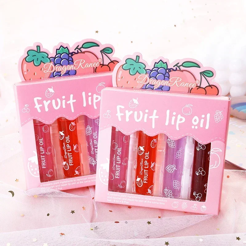 4Pcs Peach Strawberry Fruit Roll-on Lip Balm Set Makeup Moisturizing Clear Cherry Grape Transparent Lip Oil Hydrating Lip Gloss