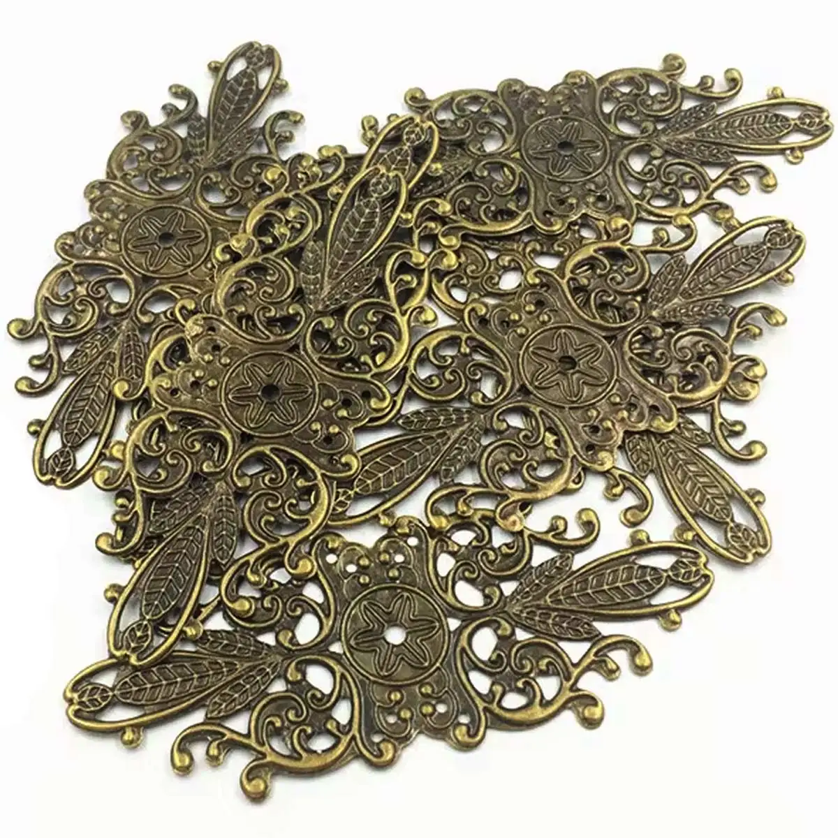 Connector Vintage Bronze Tone Flower Pattern Filigree Wraps Alloy Embellishments Jewelry DIY Finding 8.5x3.4cm 10Pcs