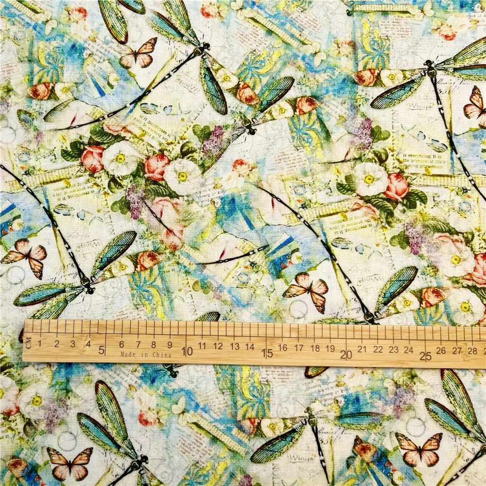 Vintage ważka gazeta drukuj tkanina bawełniana materiał do szycia robótki Diy tkanina sukienka dziecięca spódnica torebka patchwork materiał