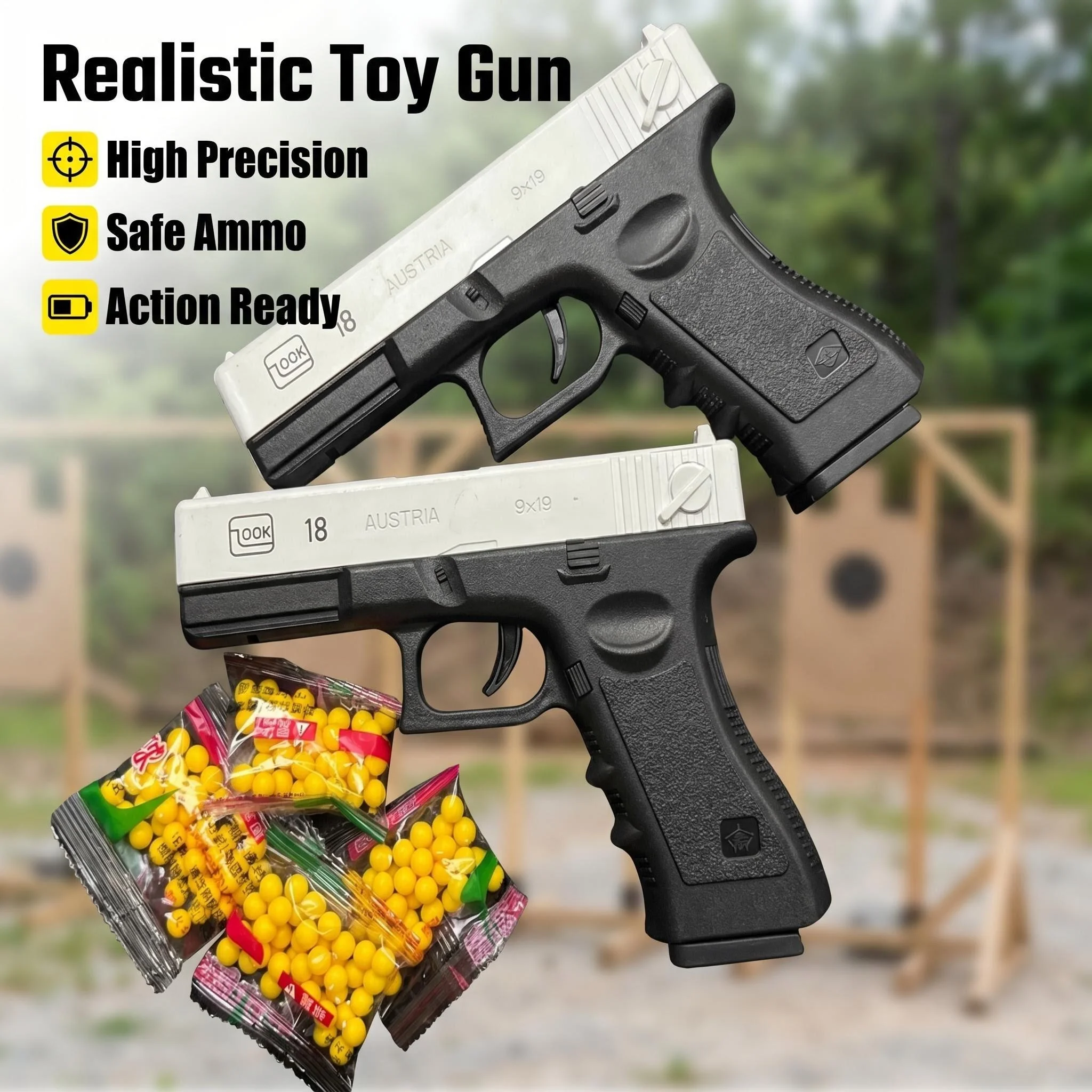 TOY GUN G17 STYLE SAFE SOFT BALL BLASTER HIGH PRECISION OUTDOOR SHOOTING GAME FOR KIDS ADULTS