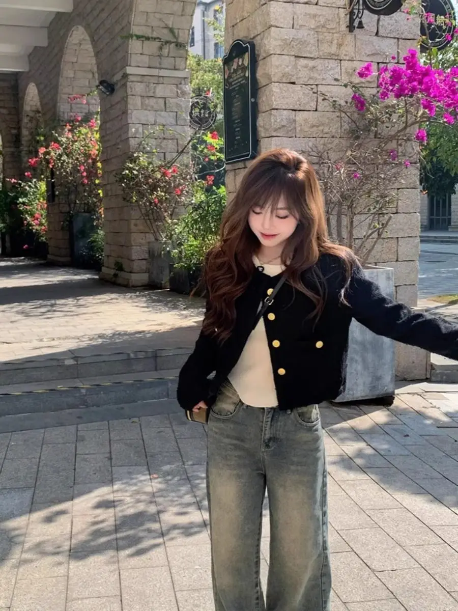 

Street Jeans Trousers For Woman Stacked Ruffle Pleated Draped Split Slit Asymmetric Detail Side Female Denim Fashion Unique