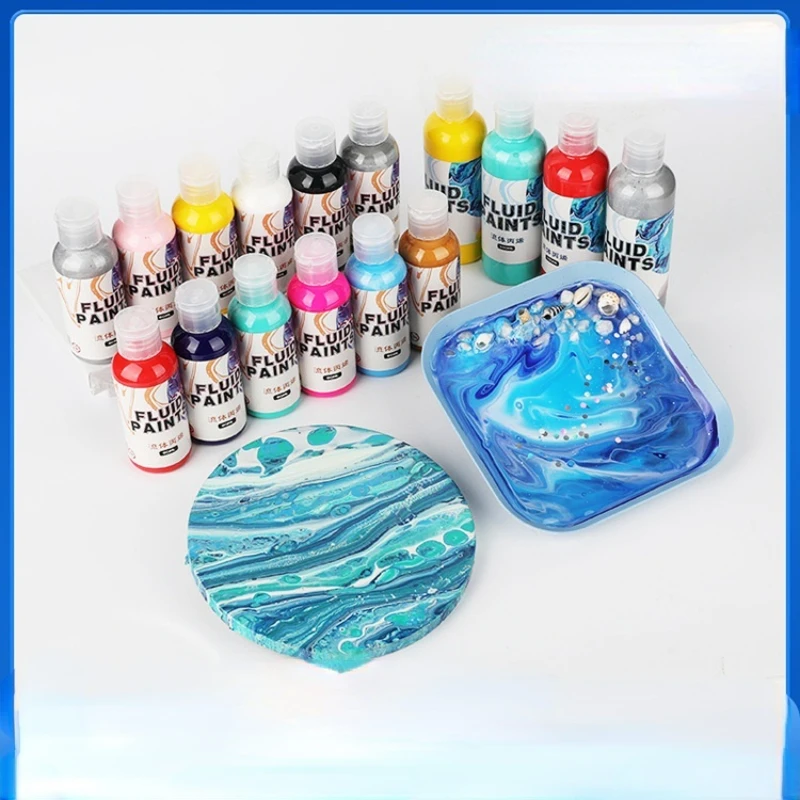 60ml Cell Fluid Painting Acrylic Paint 18-color Fluid Decorative Painting Material Children's Creation DIY Bear Art Supplies