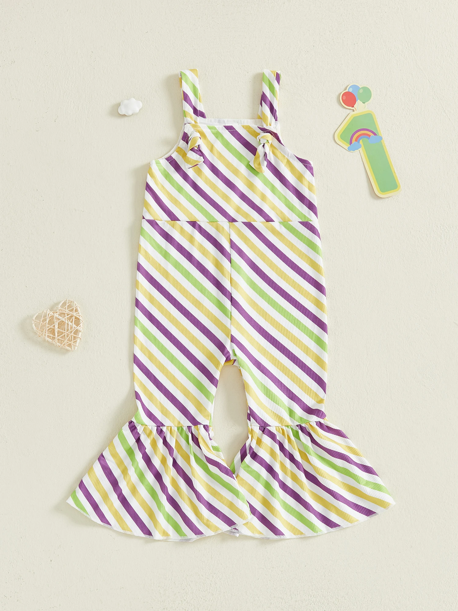 

Kid Girls Jumpsuit Tie-up Halterneck Backless Stripes Print Romper Clothes for Party Casual