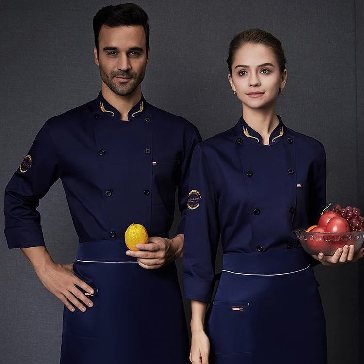 Veste de Chef à manches longues unisexe pour hommes et femmes, uniforme de serveur de Restaurant, manteau de cuisine, vêtements de boulanger (veste uniquement)