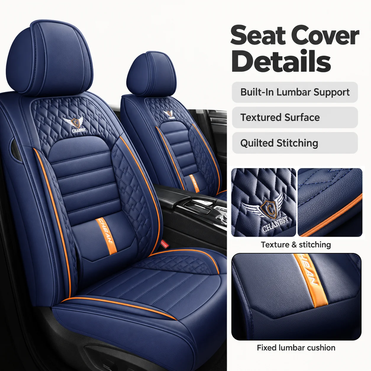 Full Set Car Seat Covers for 5 Seats for Cars, Full-Coverage Faux Leather Seat Protector, Premium‑Grade Soft Texture,All‑Season