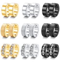 1 Pair/9 Pairs Non-Piercing Earrings Stainless Steel Clip On Hoop Earrings For Men Women Paved CZ Ear Clip Earrings Set