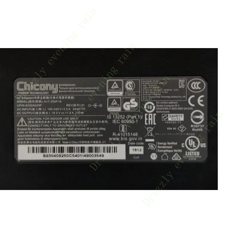 Genuine for chicy a17-230p1a 19.5v 11.8a 230W 5.5x2.5mm a230a029p a230a032p AC adapter for laptop power supply charger