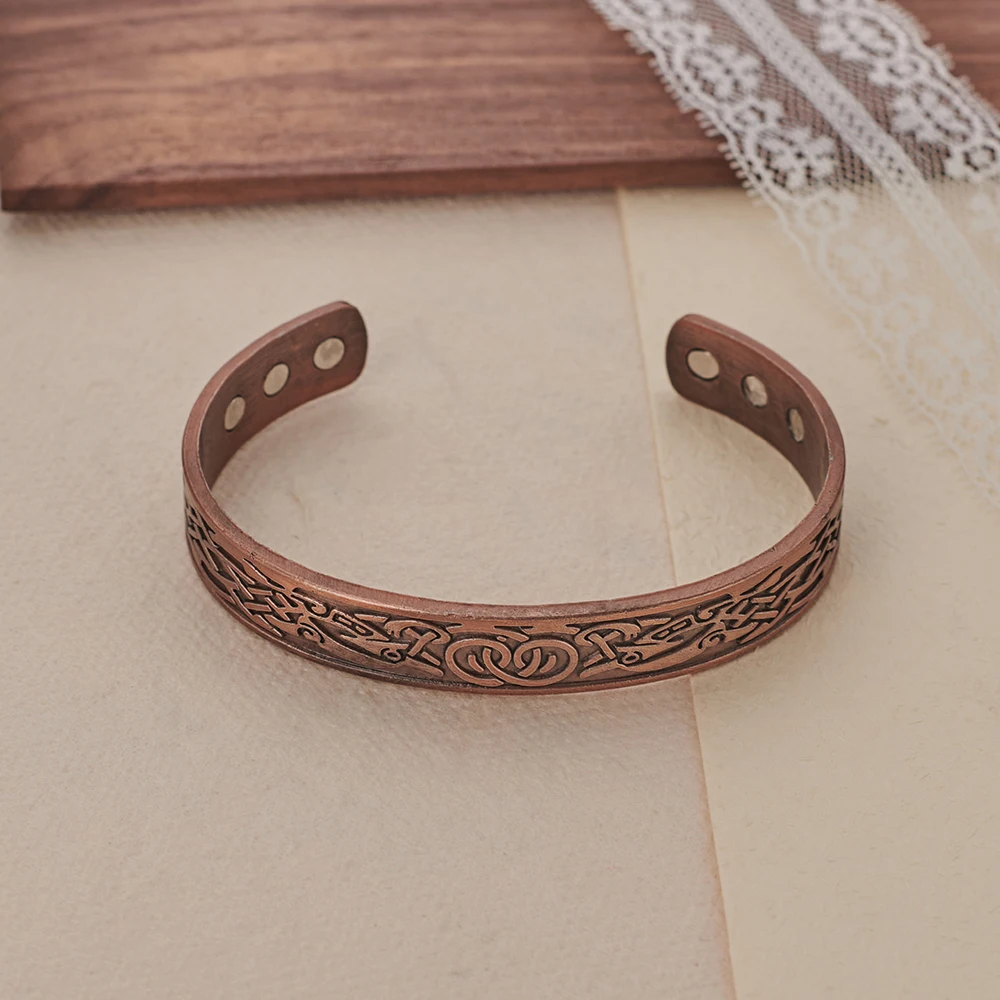 European and American Copper Vintage Simple Double Ring Pattern Magnet Energy Ring Bracelet Set image 5