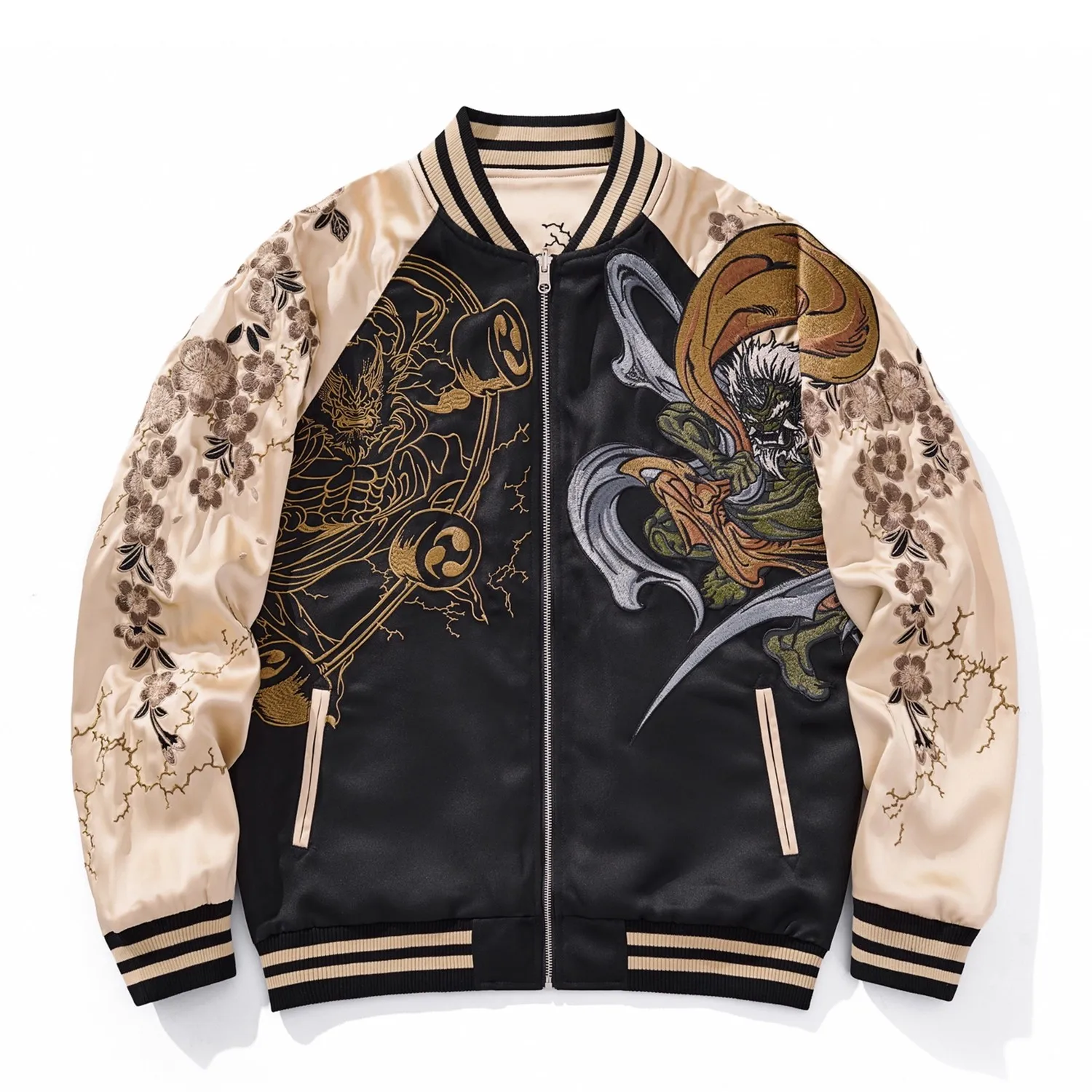 Japanese Sukajan Souvenir reversible jacket mens cartoon Embroidered Baseball Jacket Vintage Varsity Coat