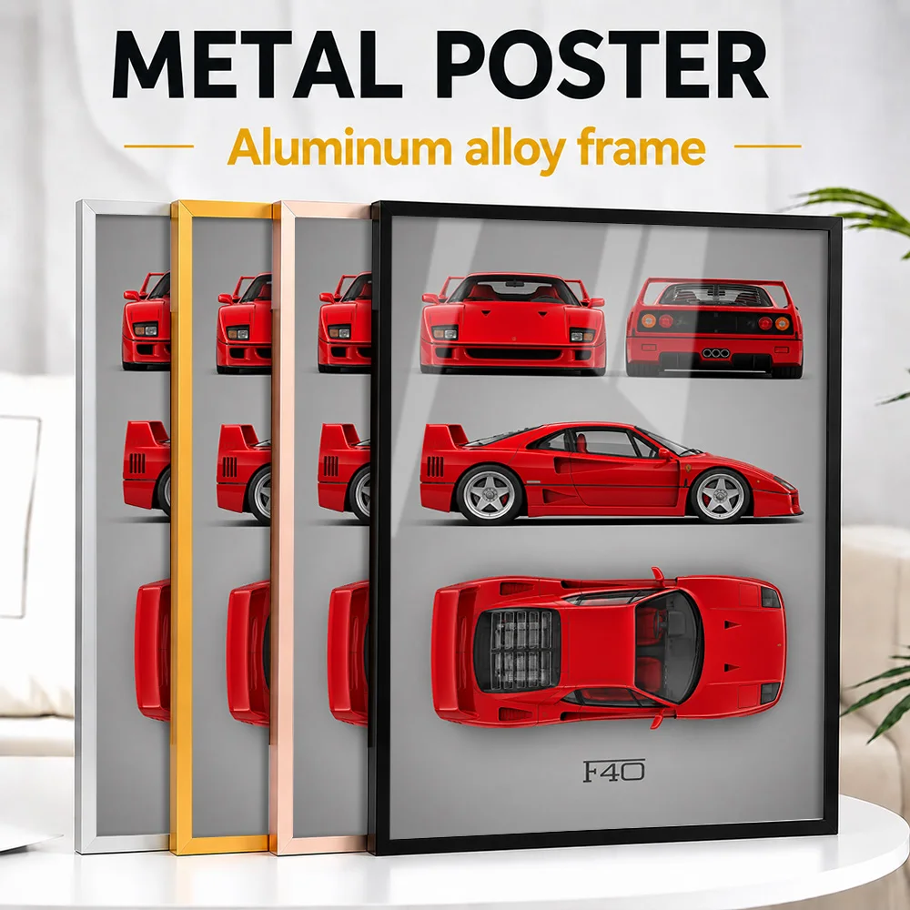 Italian F40 Rosso Corsa Supercar Framed Aluminum Metal Poster Customized Luxury Machine Wall Art Ideal For Gearheads In Showroom