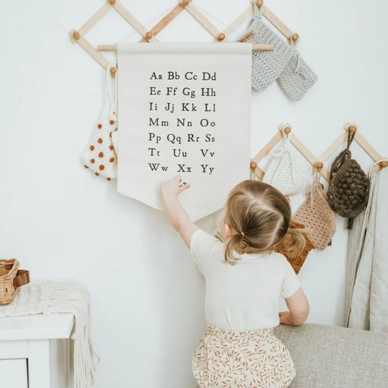 Nordic Hanging Canvas Pennant Kids Room Wall Banner Home Decoration Ornaments Baby Decorative Pendant Alphabet Wall