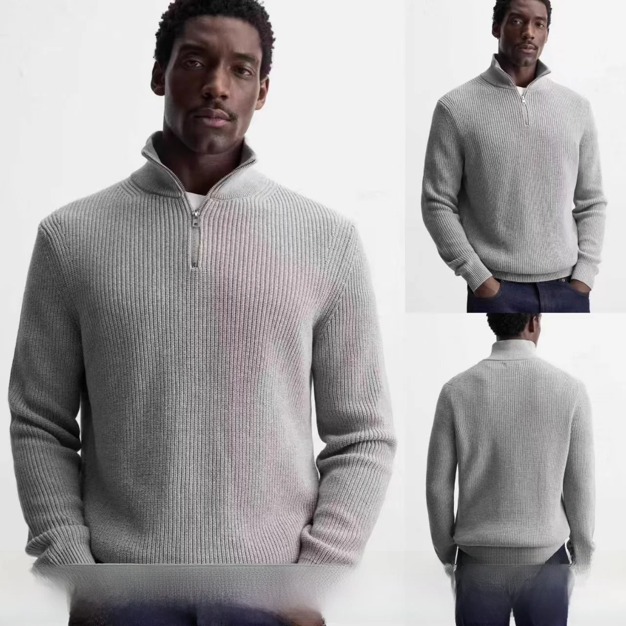 

Новый мужской повседневный свитер на молнии из хлопкового трикотажа с высоким воротником, удобный, с длинными рукавами, для ежедневных поездок и отдыха, модель 2025 года