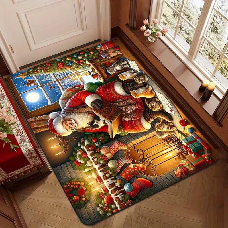 Christmas Floor Mat Peppermint Swirl Bauble Rug Pine Snowflake Pattern Doormat Home Decor Living Room Xmas Decoration