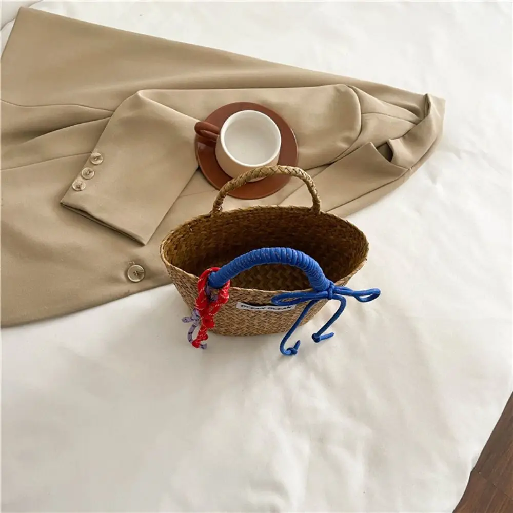

Leisure Large Capacity Straw Basket Bag Nylon Rope Fashion Weave Tote Bag Shopping Bag Simple Summer Beach Handbag Summer