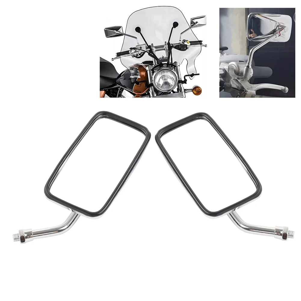 1Pair Motorcycle 10mm Rectangle Rearview Side Mirrors Chrome For Honda Magna 700 VF700C VF750CD