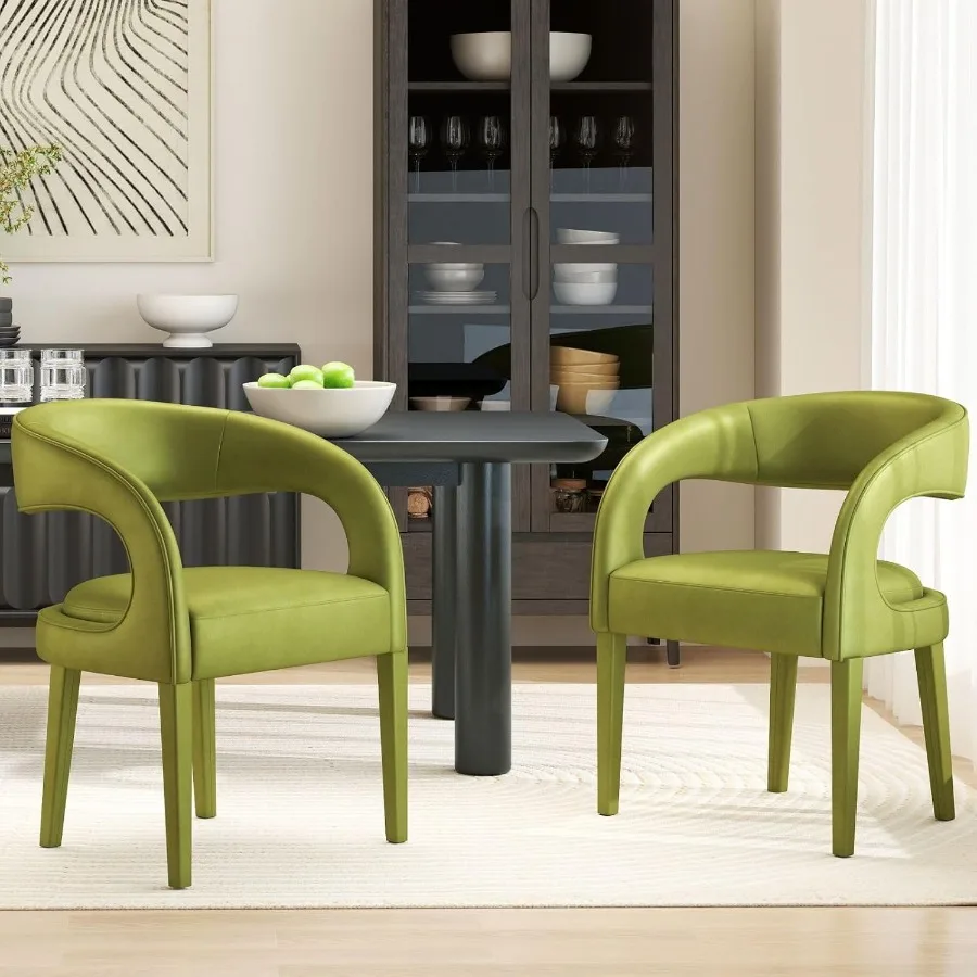 Green Velvet Dining Chairs Set of 2 Modern Barrel Accent Chairs Upholstered Dining Room Chairs with OpenBackArms Comfy Side Cha