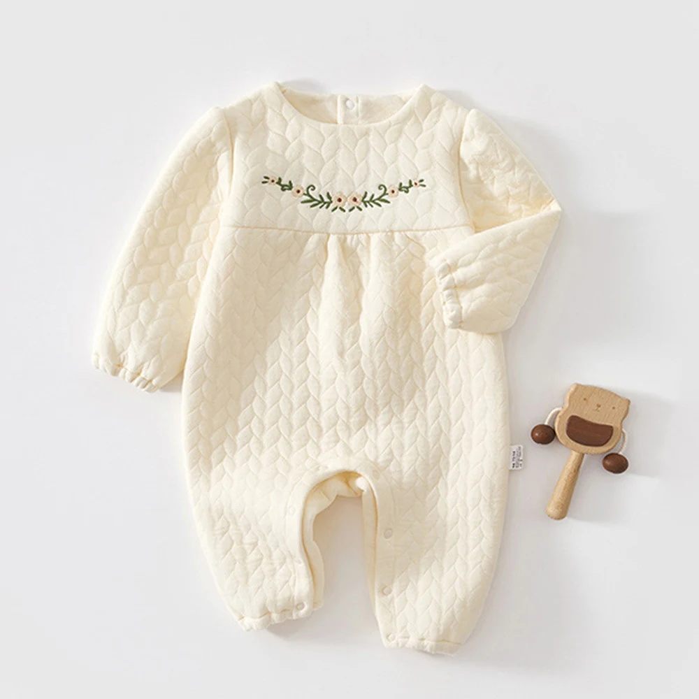My First Christmas Baby Girl Romper Long Sleeve Flower Embroidery Infant Clothing Quilted Warm Autumn Winter Baby Jumpsuit