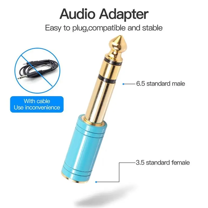 AS95 2X 6.35mm 1/4 Inch Male to 3.5mm 1/8 Inch Female Stereo Audio Adapter Jack for Headphone AUX