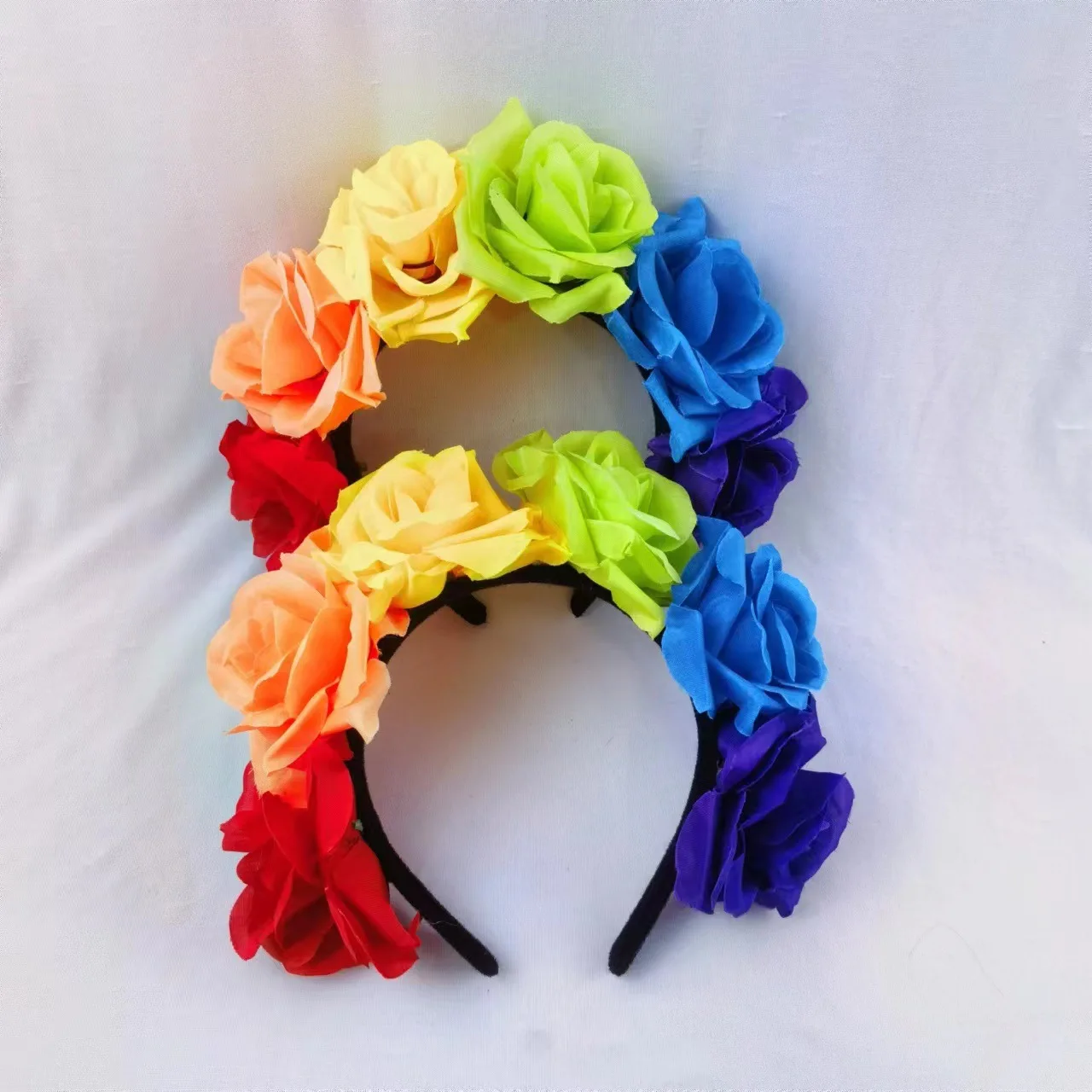 Rainbow Artificial Rose Headband Pride Moon Halloween Wedding Party Decor Holiday Hair Bands Garland Headwear Hair Accessories