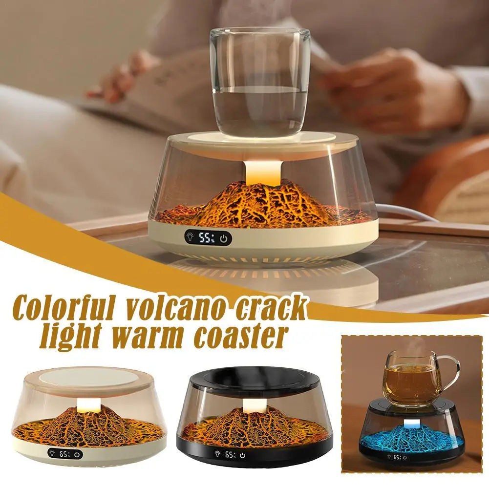 Smart Cup Heater Volcano Lava Atmosphere Light Warm Cup Pad With Digital Display Adjustable Temperature Coffee Milk Heater