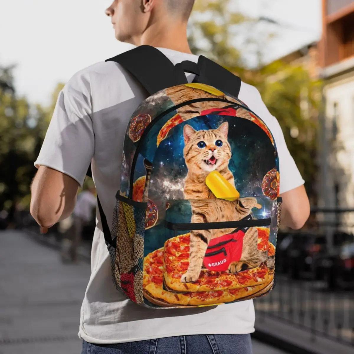 Space Pizza Cat Meme Backpack Student BookBag Children School Bag Computer Shoulder Bags for Boys Girls