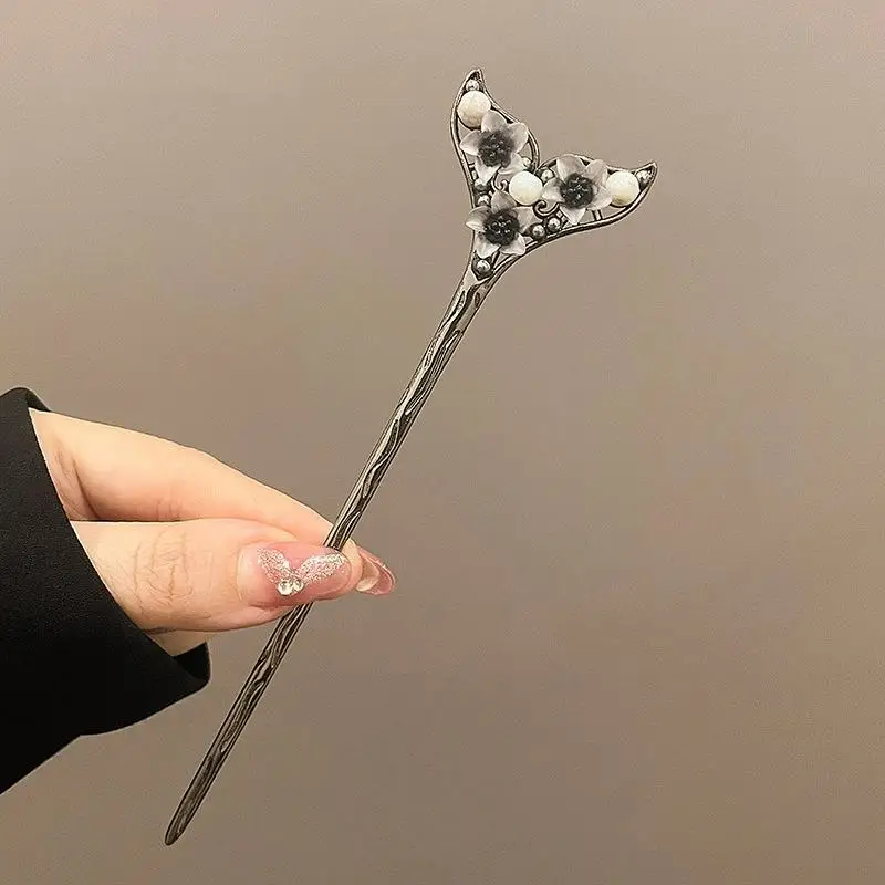 Retro Chinesischer Tuschblumen-Haarnadel mit Quaste, Eleganter Pferdeschwanzhalter, Cheongsam Hanfu Haaraccessoire – Detail 7