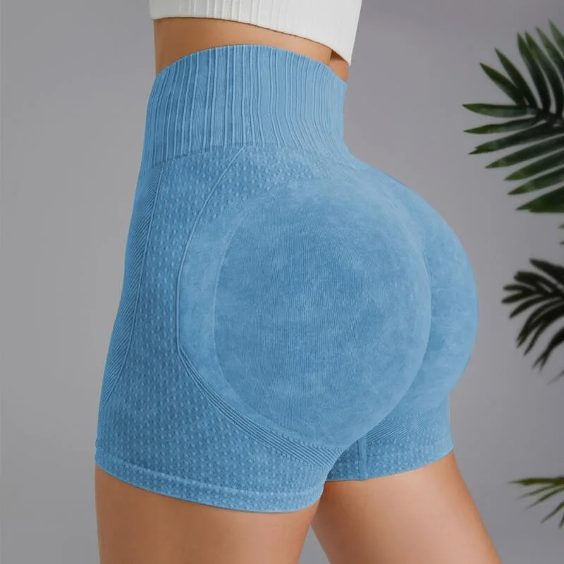 Sand Washing Sports Women Seamless Slim Leggings High Waist Butt Liftting Fitness Shorts Running Cycling Three Point Pants