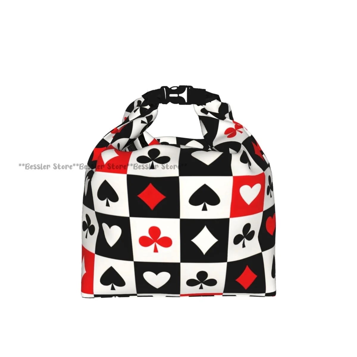 Roll Top Insulated Bento Lunch Bag Poker Square Plaid Checkerboard Geometric Playing Cards Thermal Meal Bag Lunch Container Tote