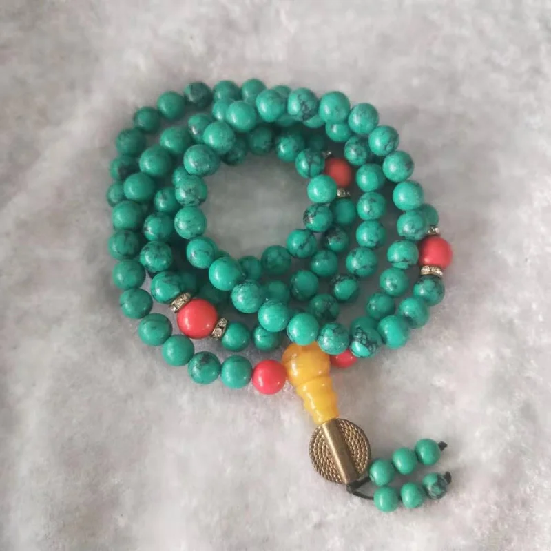 سوار من خرز الصلاة التبتية 108 سوار خرز فيروزي قلادة فيروزية محسنة للرجال والنساء