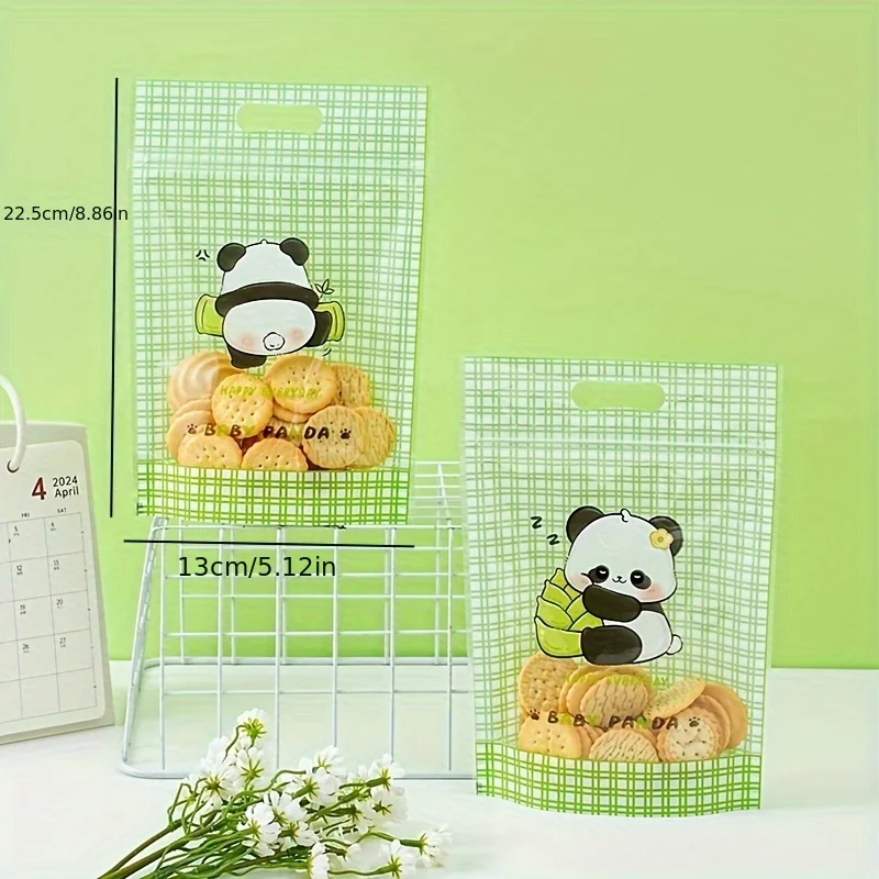 10/50pcs Cute panda stand alone bag, cookie packaging bag, zipper self sealing bag, bakery Dim sum bag