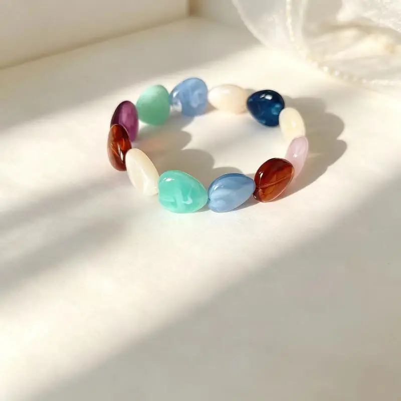 Boho Colorful Heart Beads Stretch Bangle Bracelets New Resin Heart Beaded Bracelet 2026 Trendy Jewelry