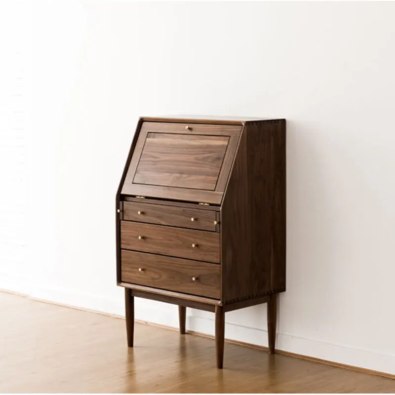 Nordic black walnut simple sofa side multi-purpose cabinet, medieval secret desk