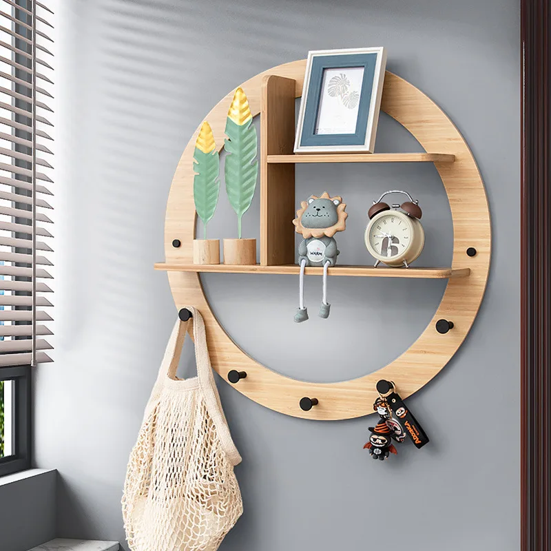 

Bamboo Wall Storage Racks Hanger Decor Home Hooks Book Key Figurines Crafts Sundries Shelf Kitchen Bathroom Holder Organizer