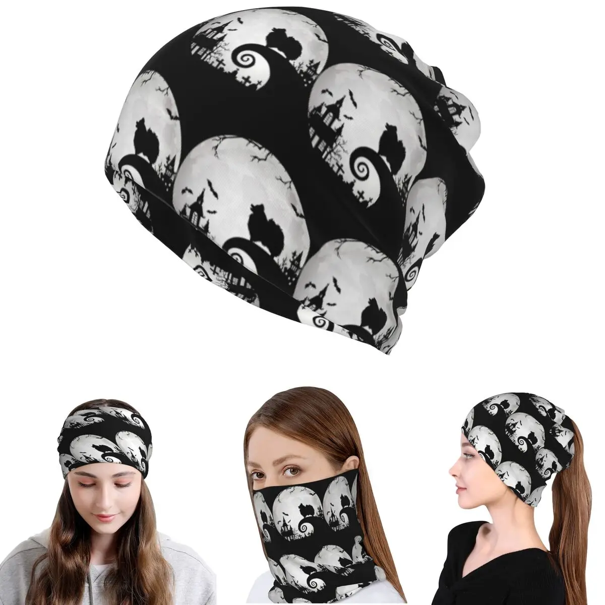 

Pomeranian Dog And Moon Halloween Bandana Neck Gaiter Mask Scarf Warm Face Mask Beanies Hat for Men Women Adult Breathable