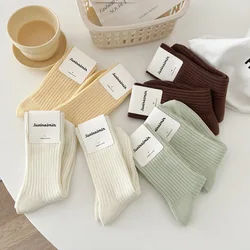 CHAOZHU 2023 New Cozy Soft 100% Cotton Rib Stretch Loose Socks Daily Basic Fresh Colors Classic Basic Daily Women Socks