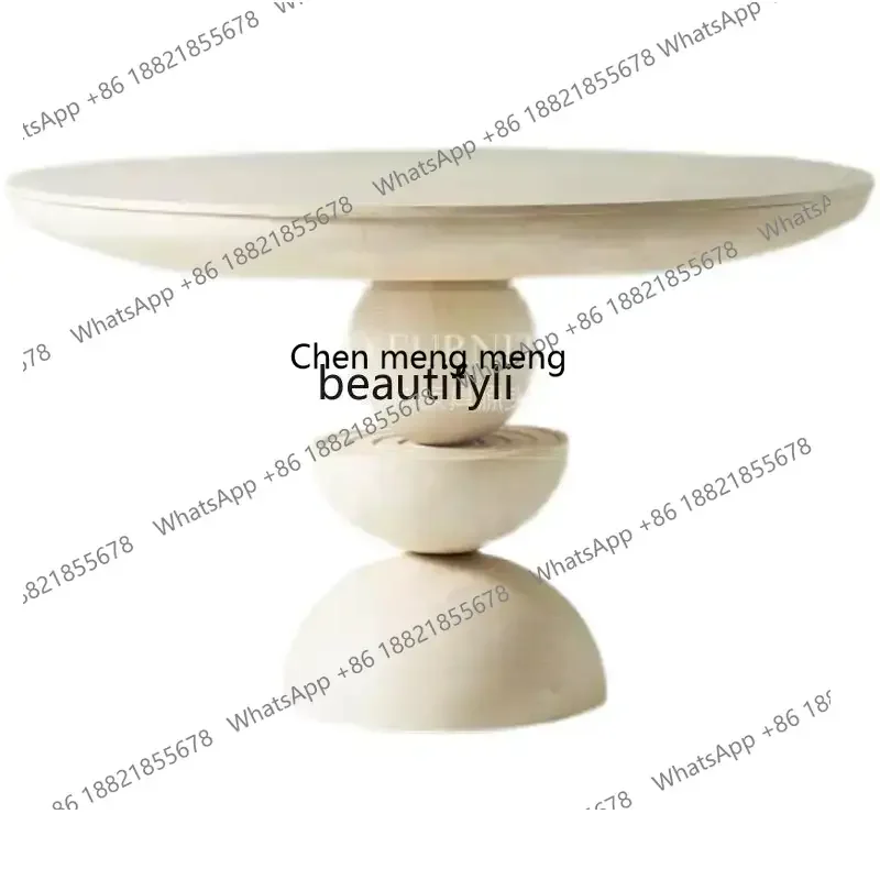 

182Q Solid wood dining table, retro ivory white dining table, round black, modern simple hotel clubhouse negotiation table