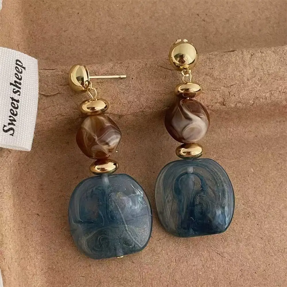 Vintage Blush Resin Earrings – Color-Blocked Drop Earrings for Daily Commute, Banquet, Party & Festival – Gift for Women